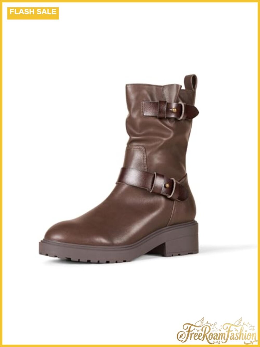 Cropped Biker Boots Faux Leather Memory Foam Mid-Calf Casual Fall